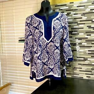 Saint Tropez West 3/4 sleeve tunic. Navy and white size 1X. (PP5)
